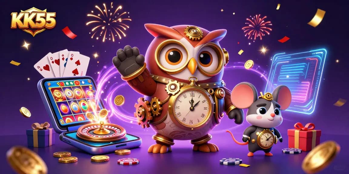 Engage in thrilling gameplay at KK55 with a vibrant casino scene filled with unique characters and dynamic elements.