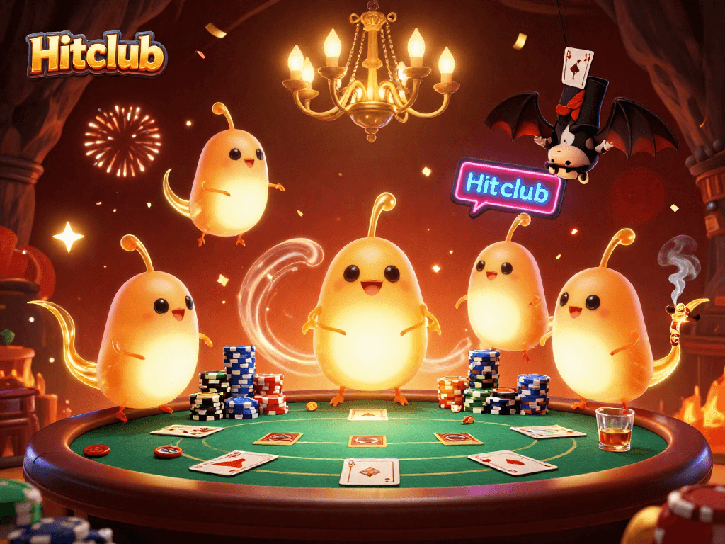 Experience vibrant energy at Hitclub with glowworms illuminating a lively poker game.