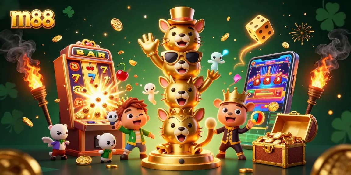 Engage in thrilling games with m88's vibrant casino atmosphere featuring animal totem, slots, and jackpot excitement.
