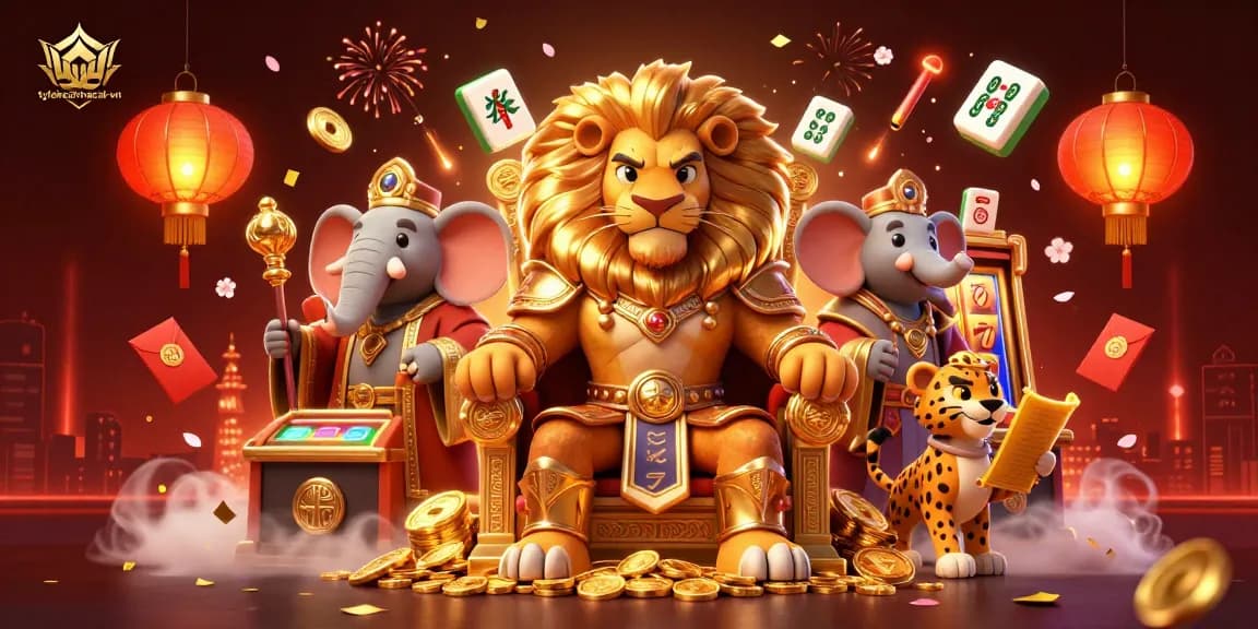 Engage with tylekeonhacai-vn in a vibrant slot gaming scene featuring royal characters and dynamic game elements.