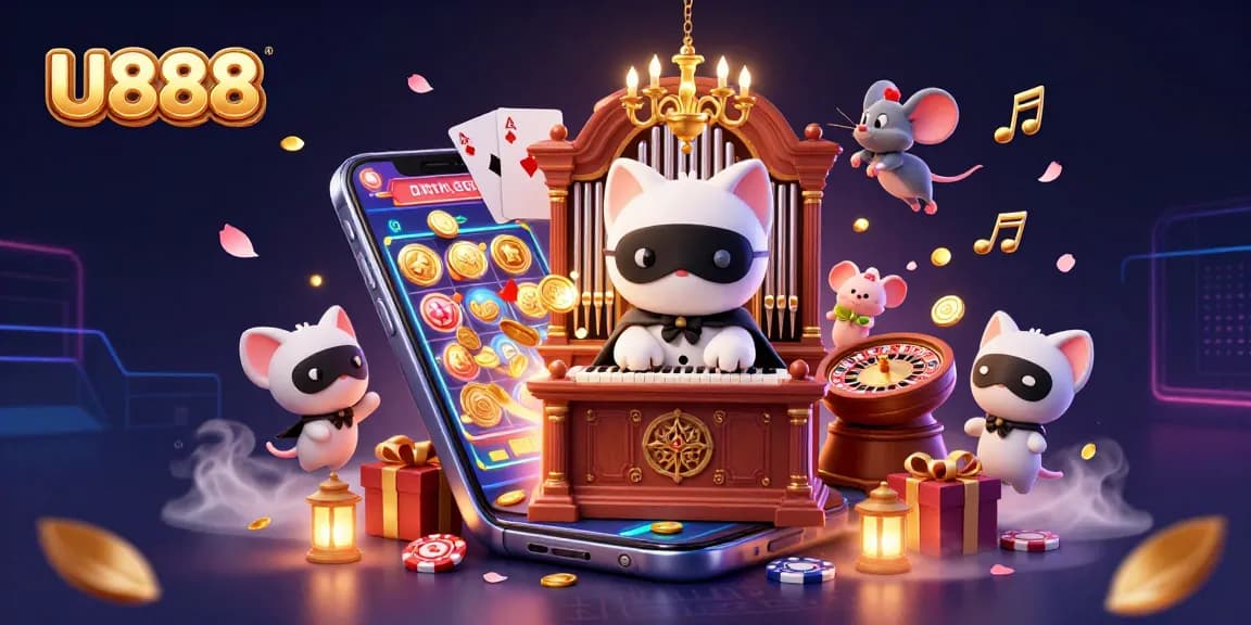 U888 offers thrilling online gameplay with a 3D phantom cat and vibrant gaming elements in action.