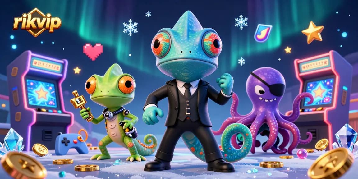 Spin and win big with rikvip's colorful casino gaming illustration featuring vibrant characters and dynamic elements.