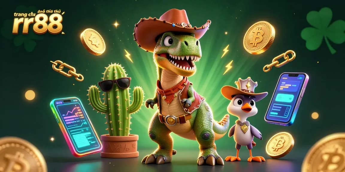 Discover the vibrant scene showcasing trang chủ chính thức rr88 with cartoon characters and dynamic crypto elements.