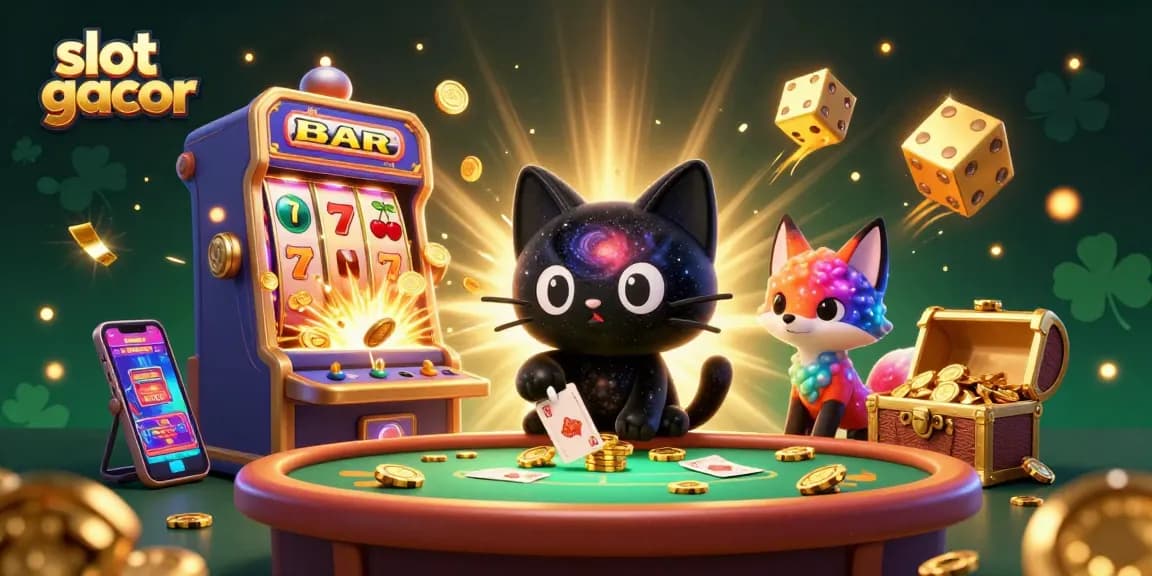 Slots come alive in a cosmic scene where a black hole cat attracts golden chips in a slot gacor universe.