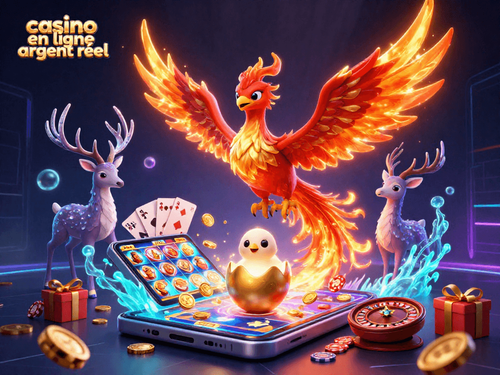 Jouez au casino en ligne argent réel avec notre illustration riche en éléments de jeux captivants.