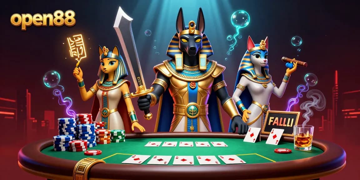 Experience exciting poker gameplay at open88 with vibrant characters and gaming elements.