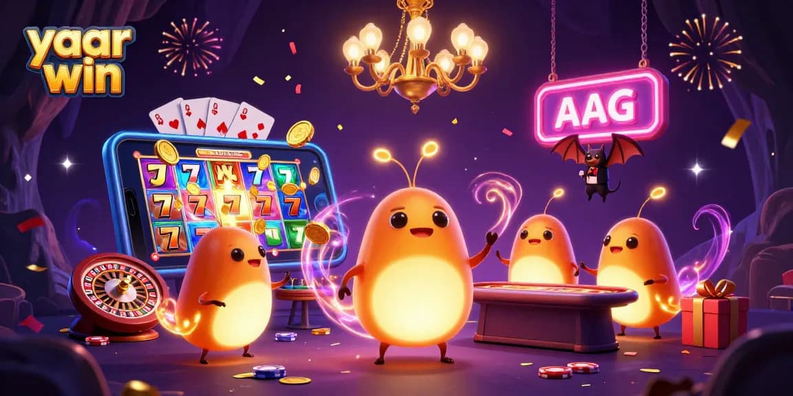 Experience yaar win's excitement in a vibrant cave casino with animated glowworms and action-packed game elements.