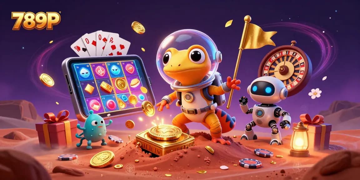 Experience thrilling gaming adventures at 789P with a Martian gecko amid vibrant casino treasures.