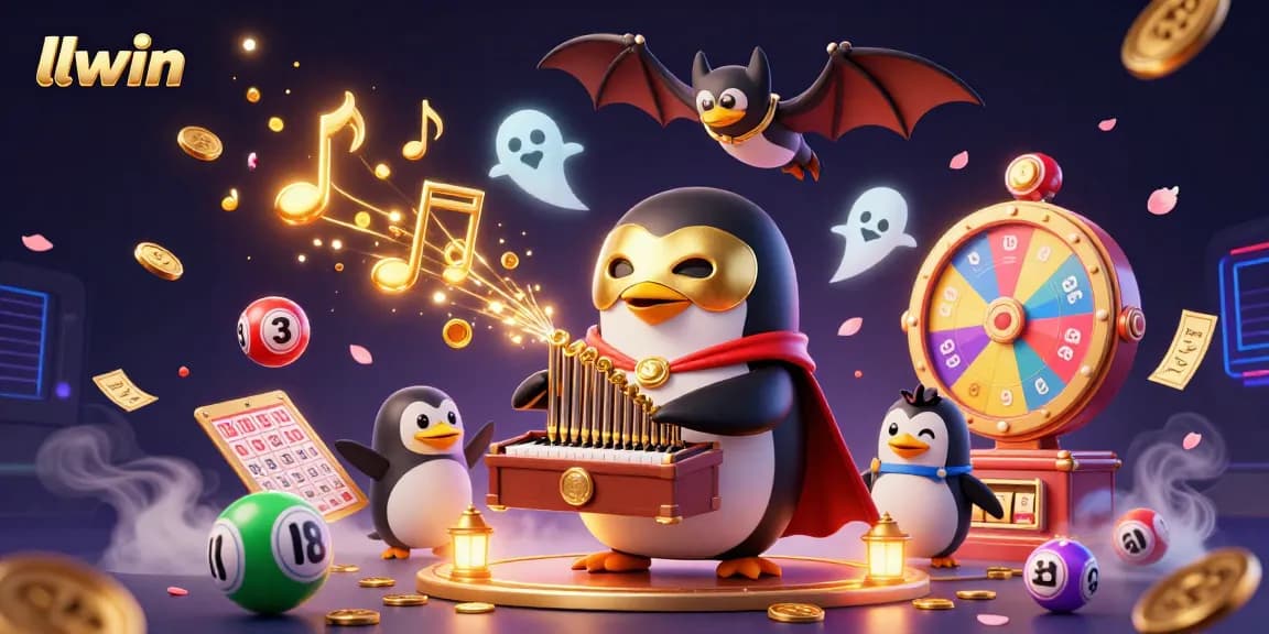 llwin's vibrant online casino scene featuring a phantasmic penguin and whimsical elements.