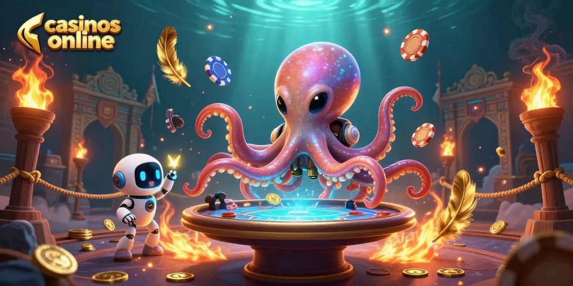 Experience exciting gameplay at casinos online with a vibrant alien octopus playing poker.