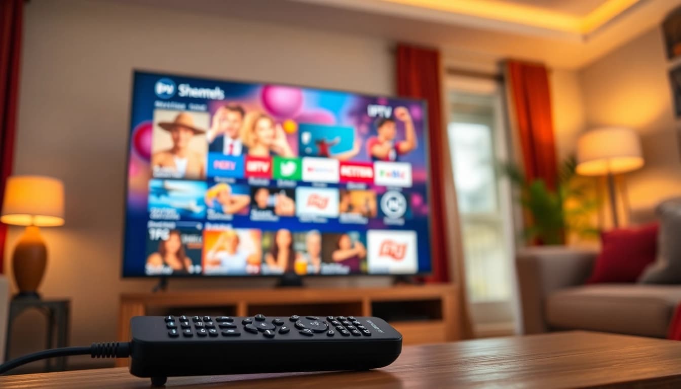 Experience engaging entertainment with a free trial iptv showcasing diverse channels on a cozy TV.
