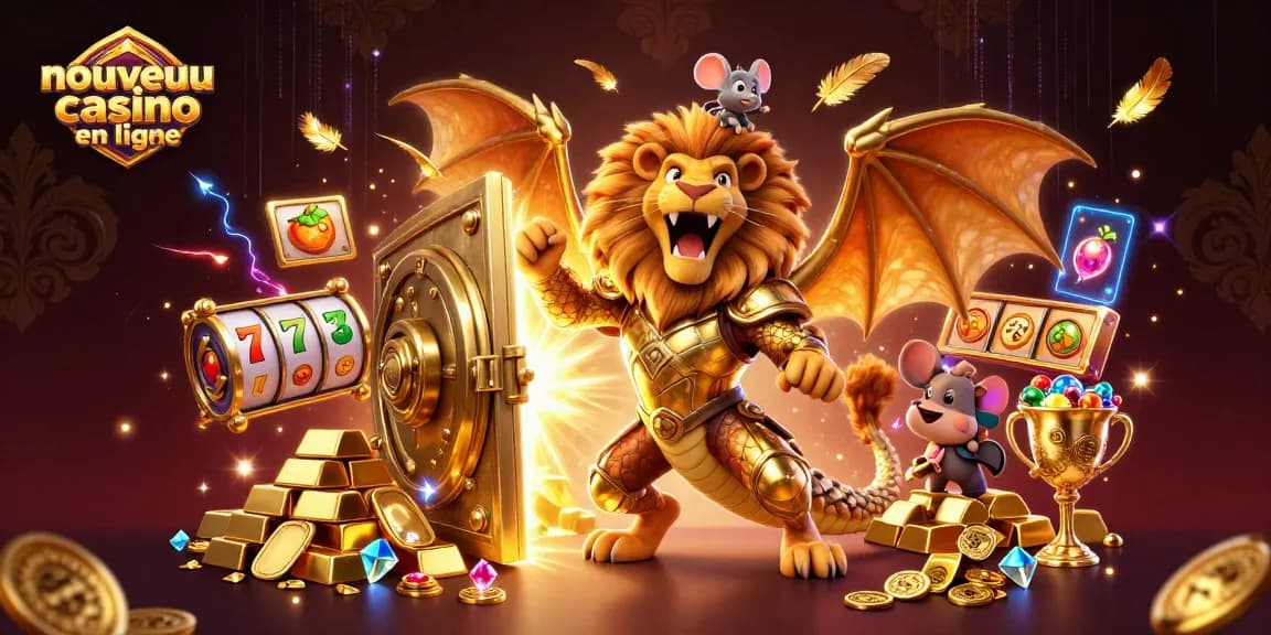 Découvrez les jeux au nouveau casino en ligne avec un paysage doré et un dragon fantastique.