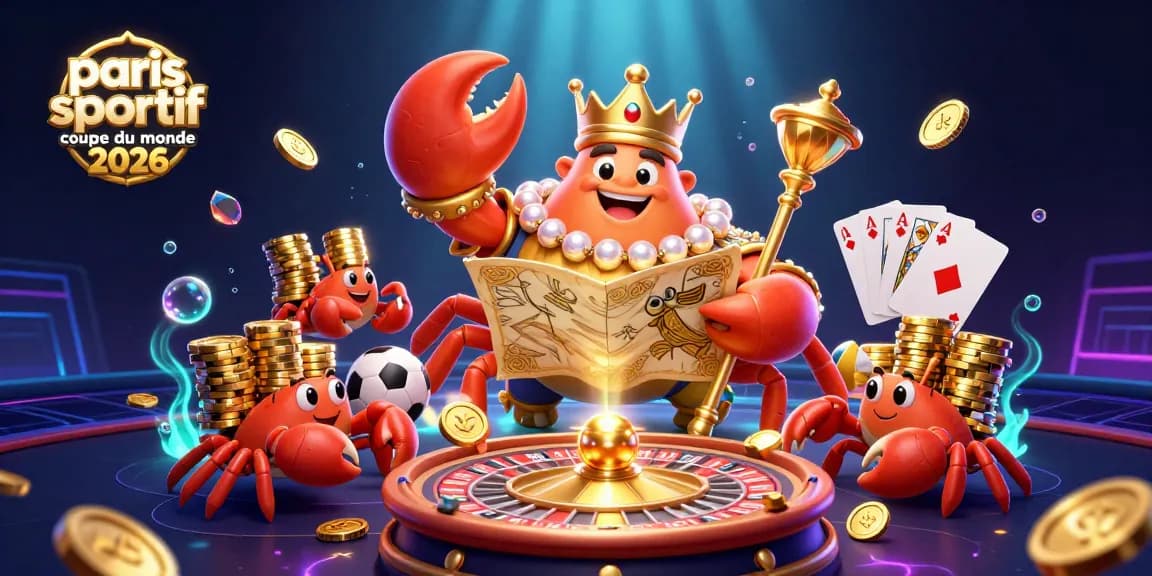 Pariez sur les paris sportifs de la Coupe du Monde 2026, avec un crabe doré entouré d'éléments de casino!