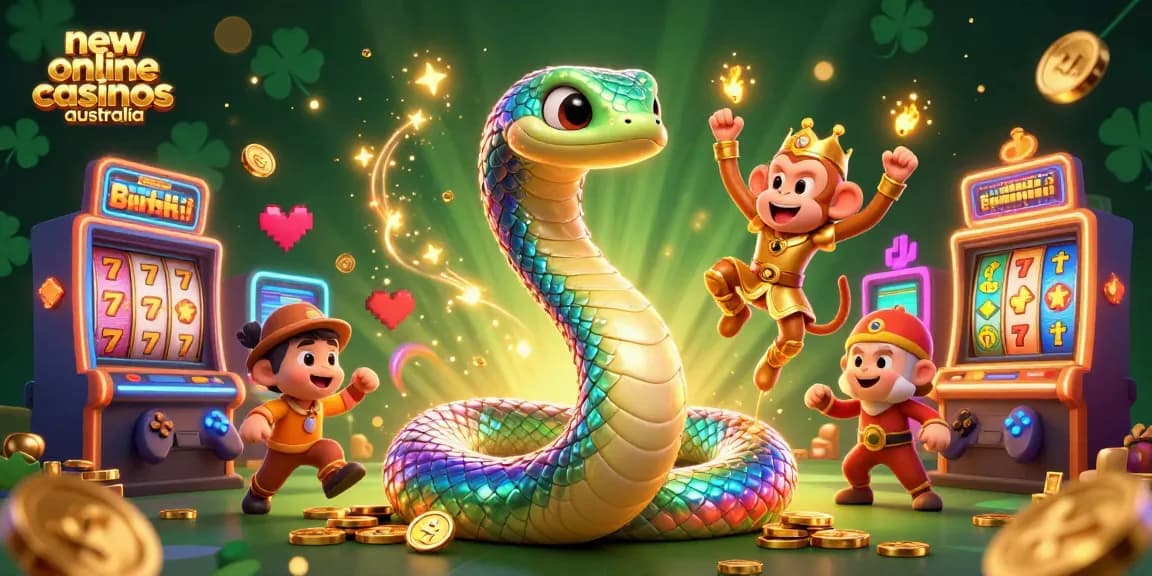 Engage with new online casinos australia featuring vibrant 3D character action among slots and gaming elements.