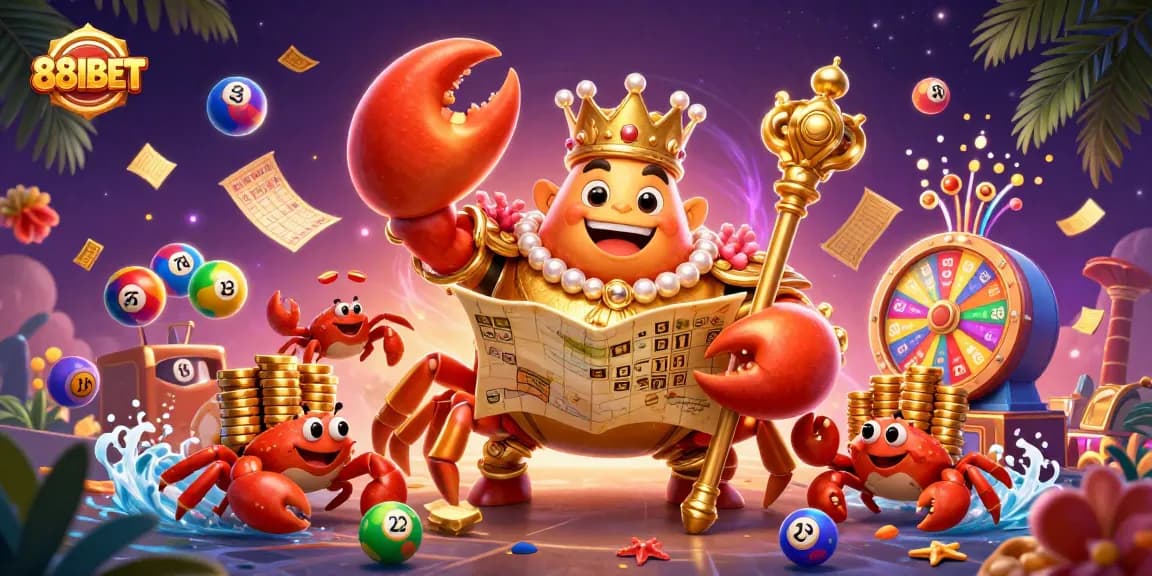 Engage with 88I BET in an animated casino scene filled with shimmering treasures and vibrant lottery elements.