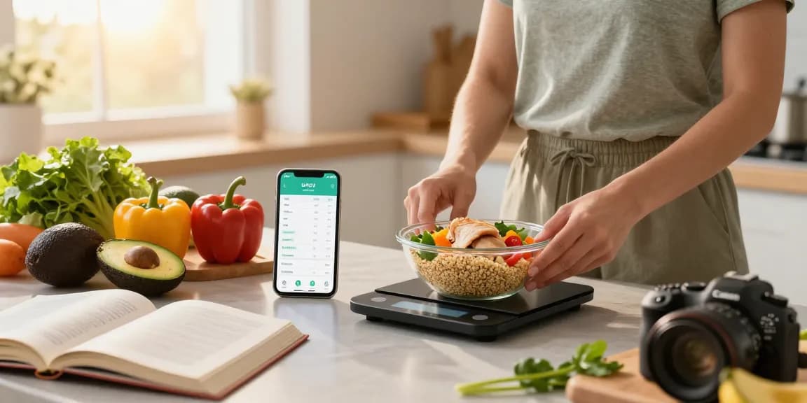 Tracking nutrients with the best macro tracking app in a modern kitchen.