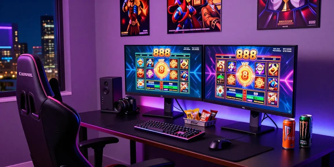 Exciting 888 slot gaming setup highlighting colorful displays and engaging atmosphere.