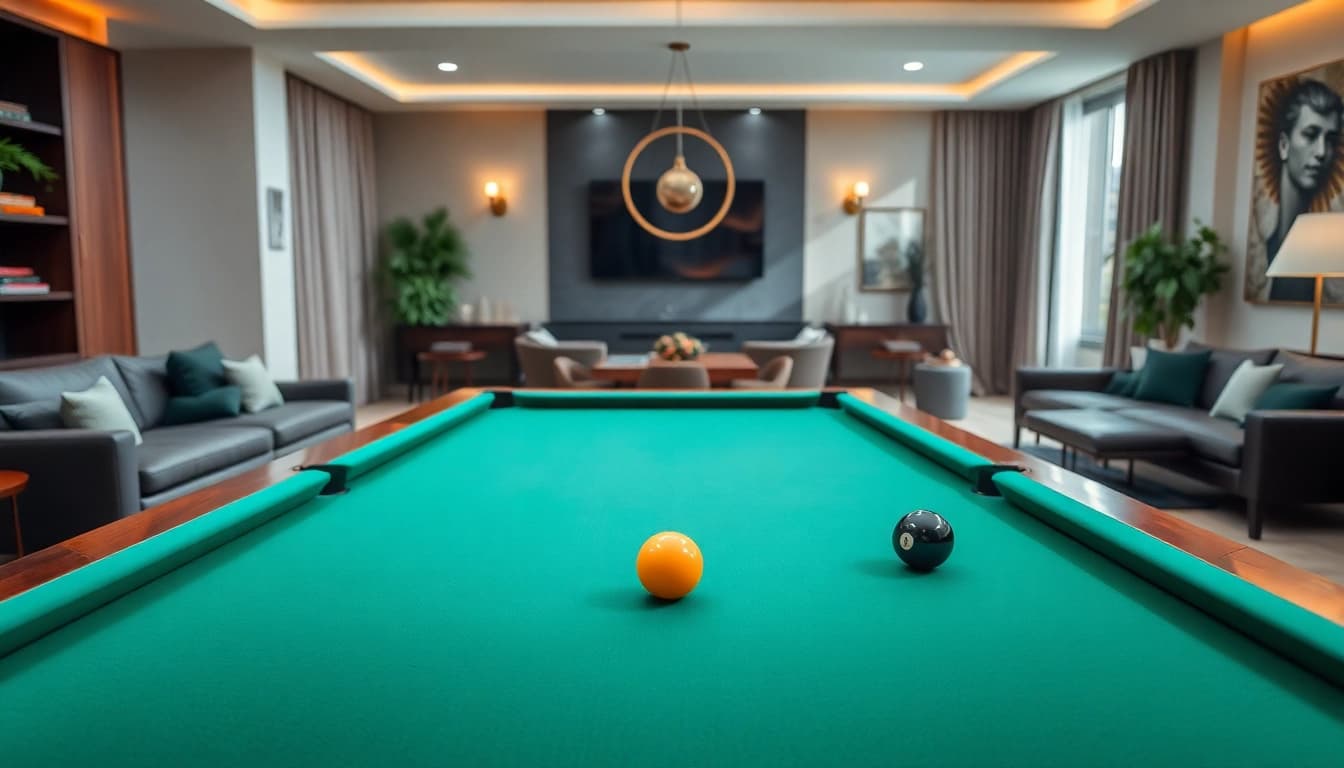 Buy Pool Tables in a modern game room with stylish décor and natural lighting.