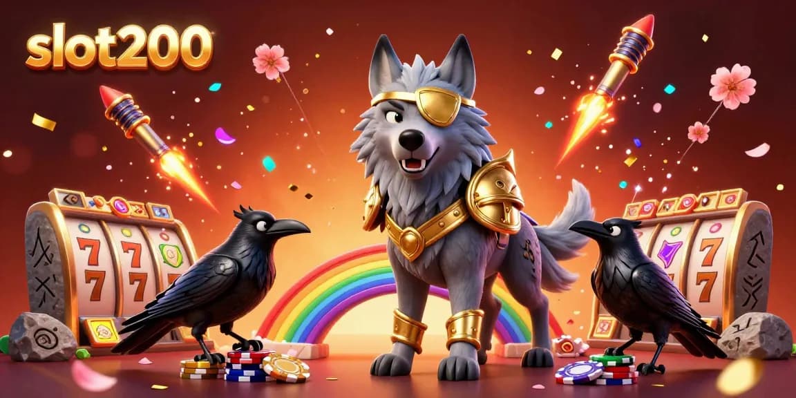 Spin the reels at slot200 amidst Norse-inspired characters in an enchanting casino landscape.