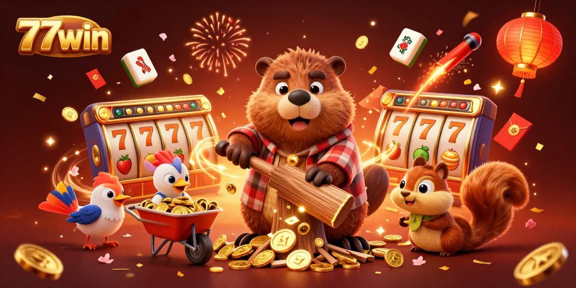 Experience thrilling wins at 77win with exciting slot reels and festive gaming elements.