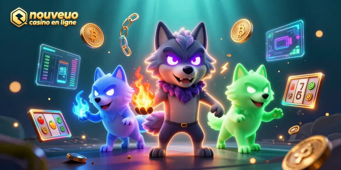 Illustration captivante de nouveau casino en ligne avec un loup spectral et des pièces Bitcoin
