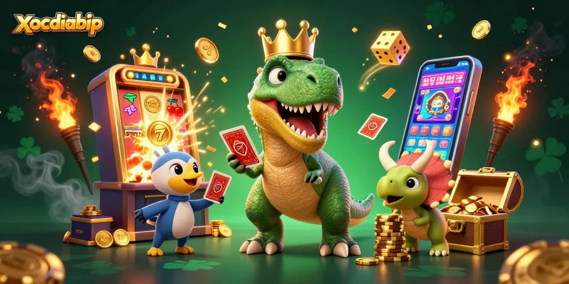 xocdiabip offers dynamic casino action with T-Rex learning cards and golden chip stacks!