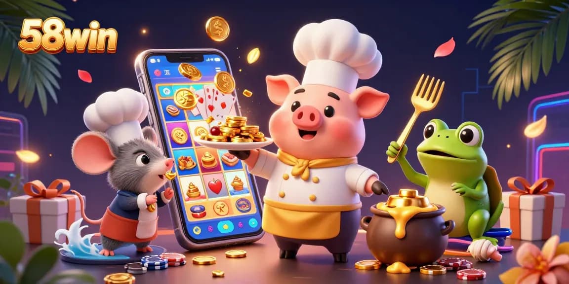 58win showcases exciting slots and games through a unique underwater-themed 3D illustration.