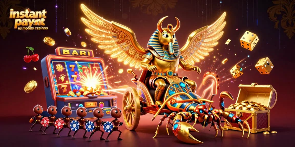 Experience instant payout US mobile casinos with vibrant scenes of gold and gaming excitement.