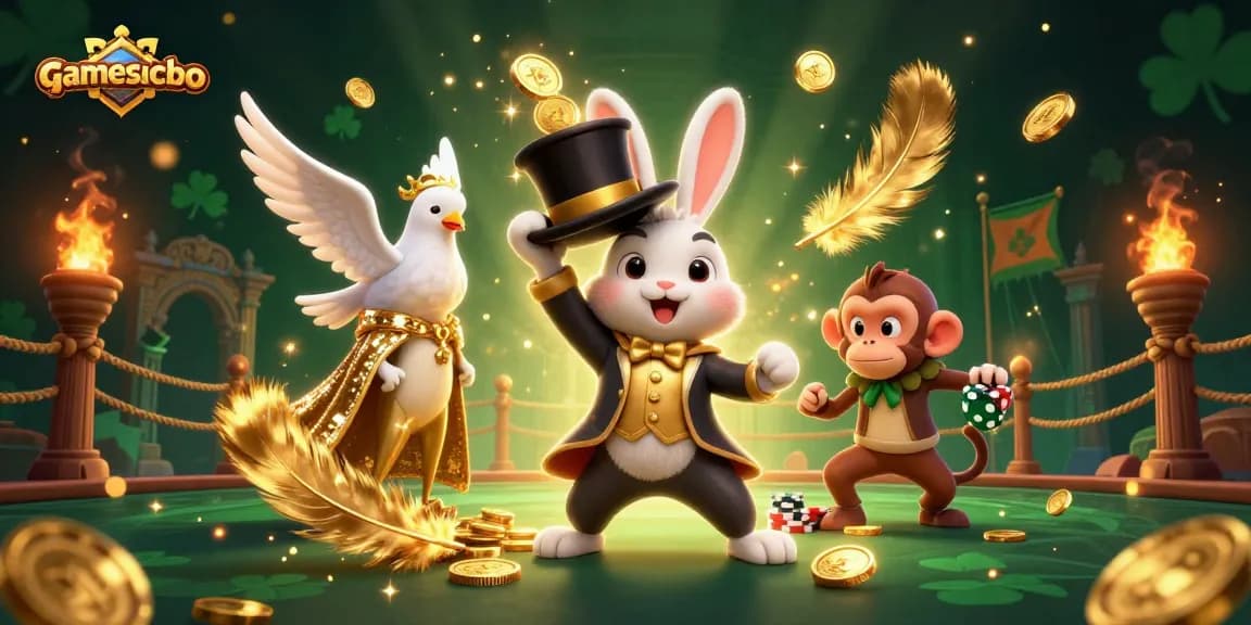 Experience gamesicbo action as the magician rabbit conjures coins amidst dazzling casino elements.