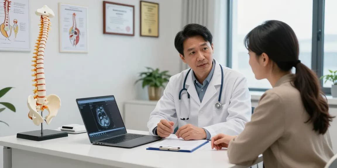 Consultation on bel kayması ameliyatı with a neurosurgeon in a modern medical office.