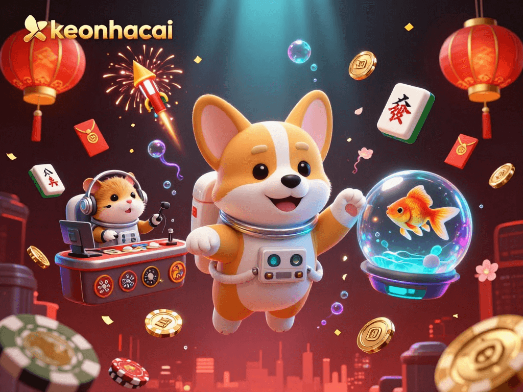 Engage with keonhacai gaming excitement through a vibrant floating space casino scene.