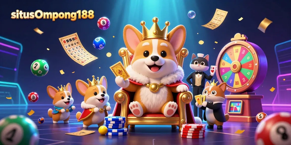 Raih kemenangan bermain situs Ompong188 dengan corgi kerajaan dan elemen perjudian ceria.