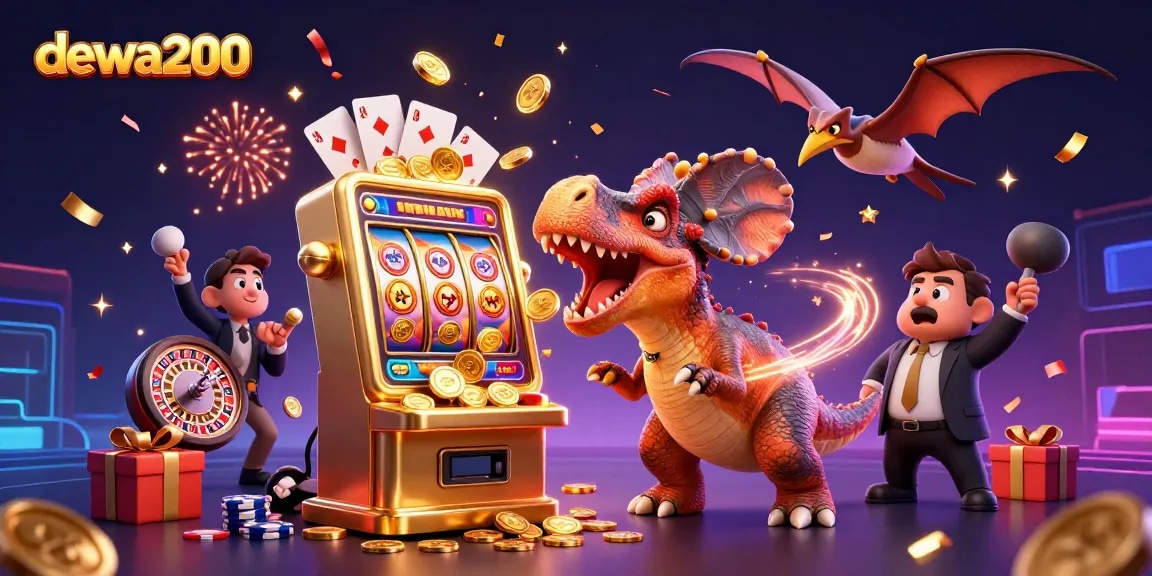 dewa200 menarik jackpot dari mesin slot dengan dinosaurus lucu di kasino