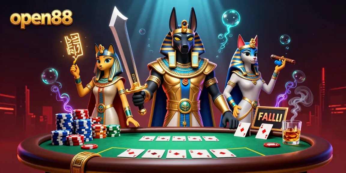 Experience exciting poker gameplay at open88 with vibrant characters and gaming elements.
