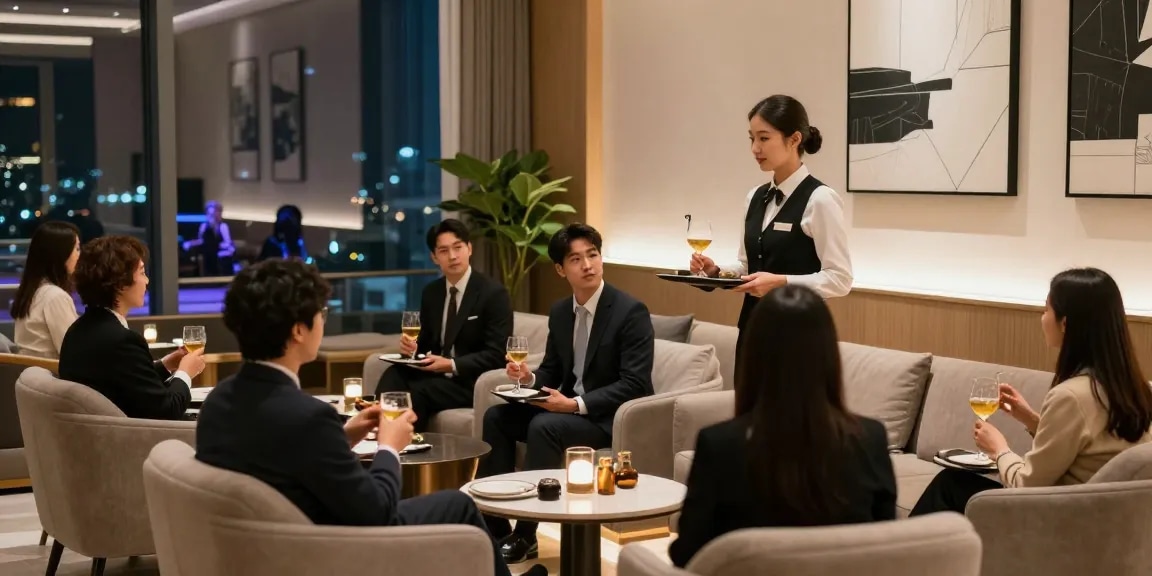 강남 구구단의 프리미엄 서비스와 세련된 분위기를 즐기는 고객들 모습