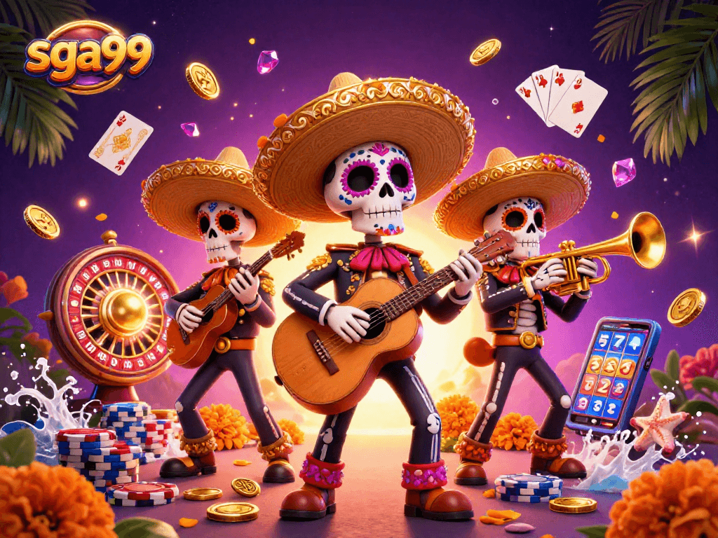 Experience excitement at sga99 with a vibrant mariachi band and dazzling casino elements.