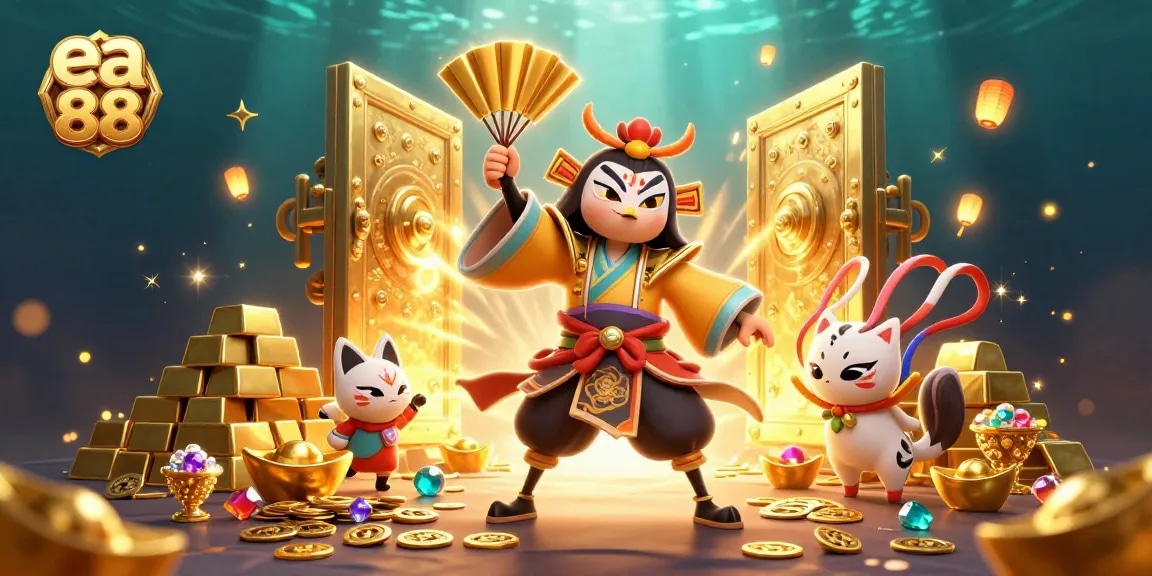 Play at ea 88 to spin for jackpots surrounded by treasure, warriors, and festive spirits.
