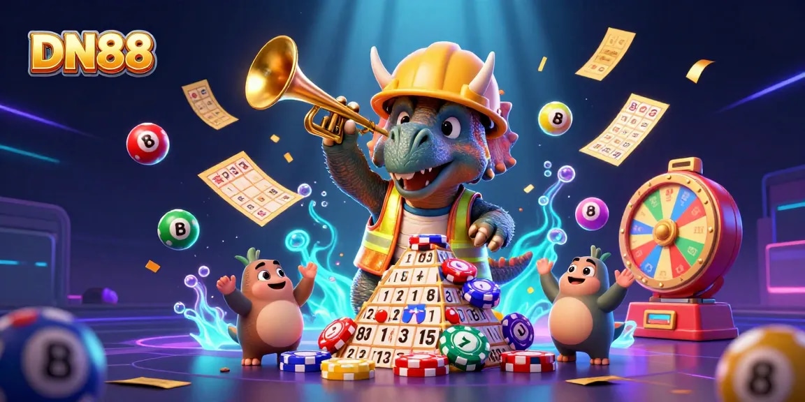 Engage with DN88's exciting gambling scene featuring dynamic casino elements and vibrant characters.
