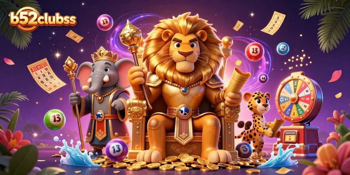 Engage with b52clubss as a fierce lion king and advisors rule the vibrant casino realm!