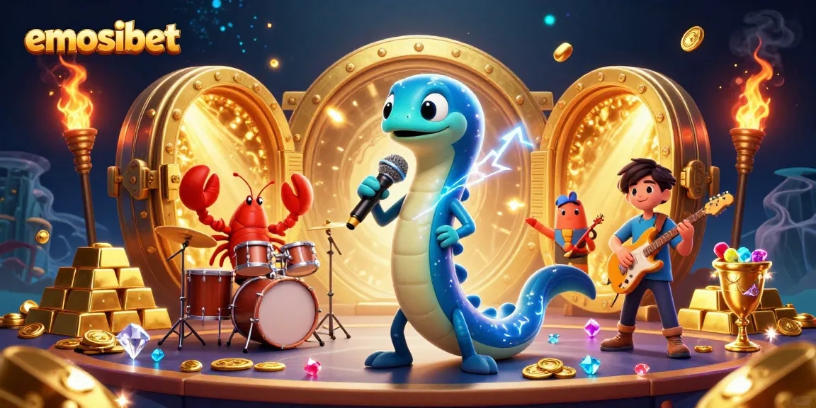 Experience high-energy gaming at emosibet with a lively underwater casino stage featuring vibrant characters.