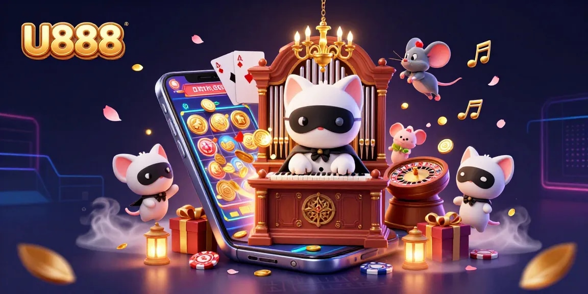 U888 offers thrilling online gameplay with a 3D phantom cat and vibrant gaming elements in action.