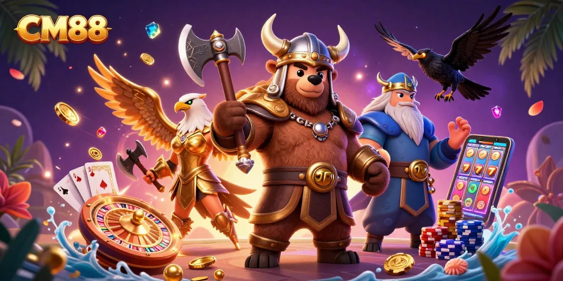 Engage with CM88's thrilling casino experience featuring dynamic Viking and Valkyrie characters.