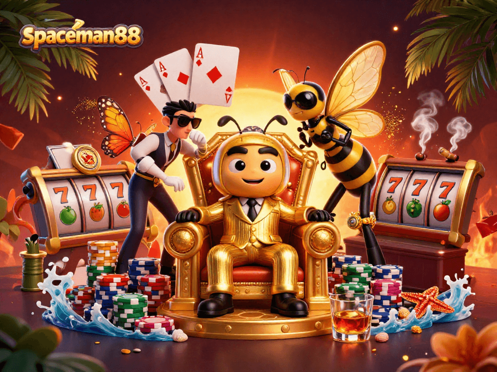 Spin the reels with spaceman88 in this vibrant casino adventure featuring a bee mob boss.