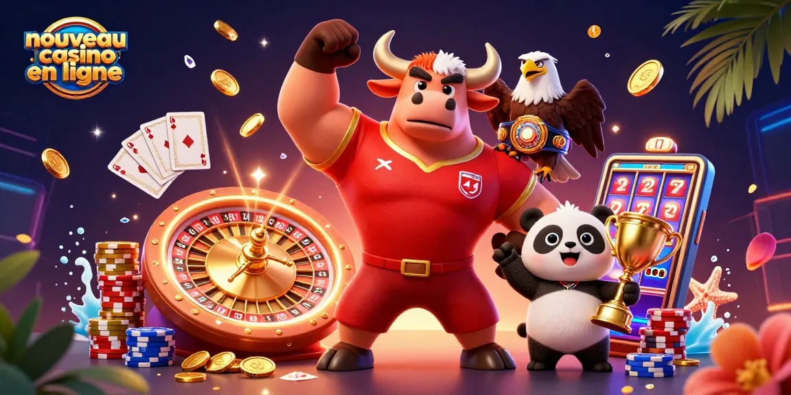Explorez le nouveau casino en ligne avec un taureau musclé, un aigle et un panda champion.
