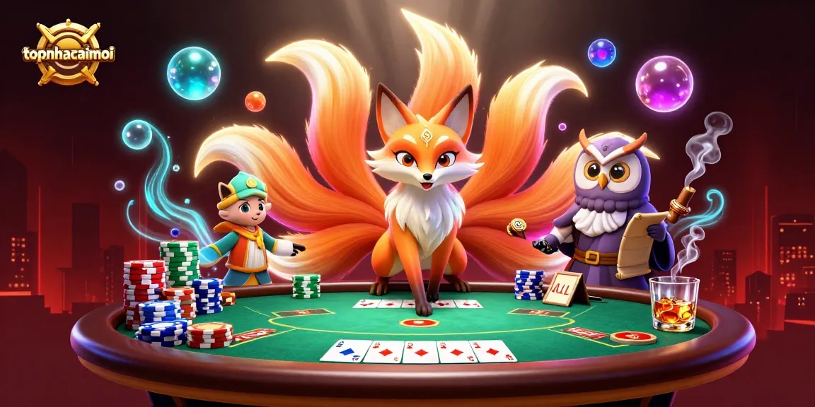 Engage with topnhacaimoi through vibrant 3D illustration showcasing a lively poker scene.