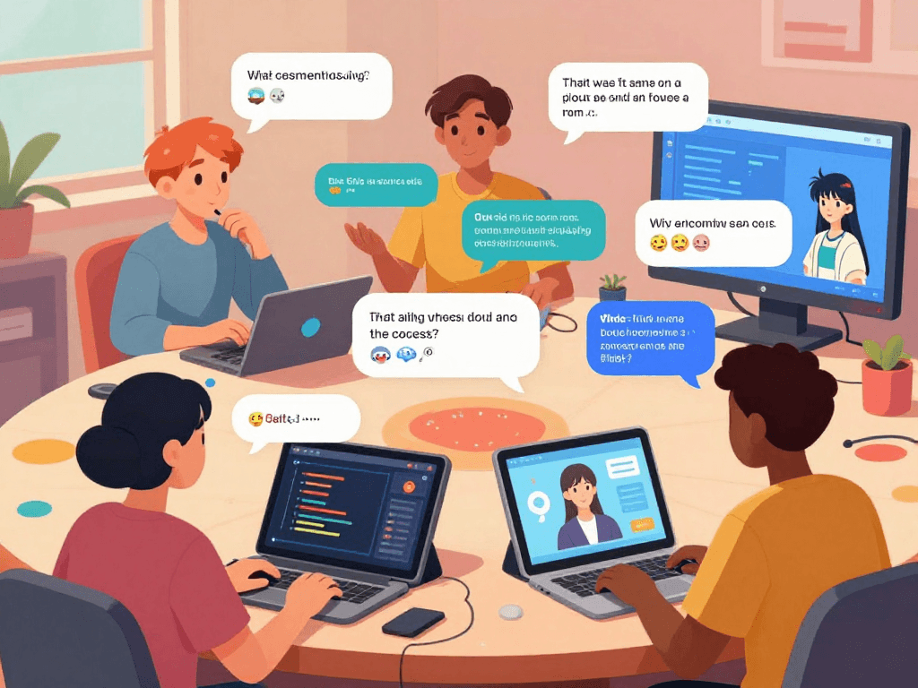 Engaging scene showcasing users in a vibrant hentai ai chat platform with animated avatars.