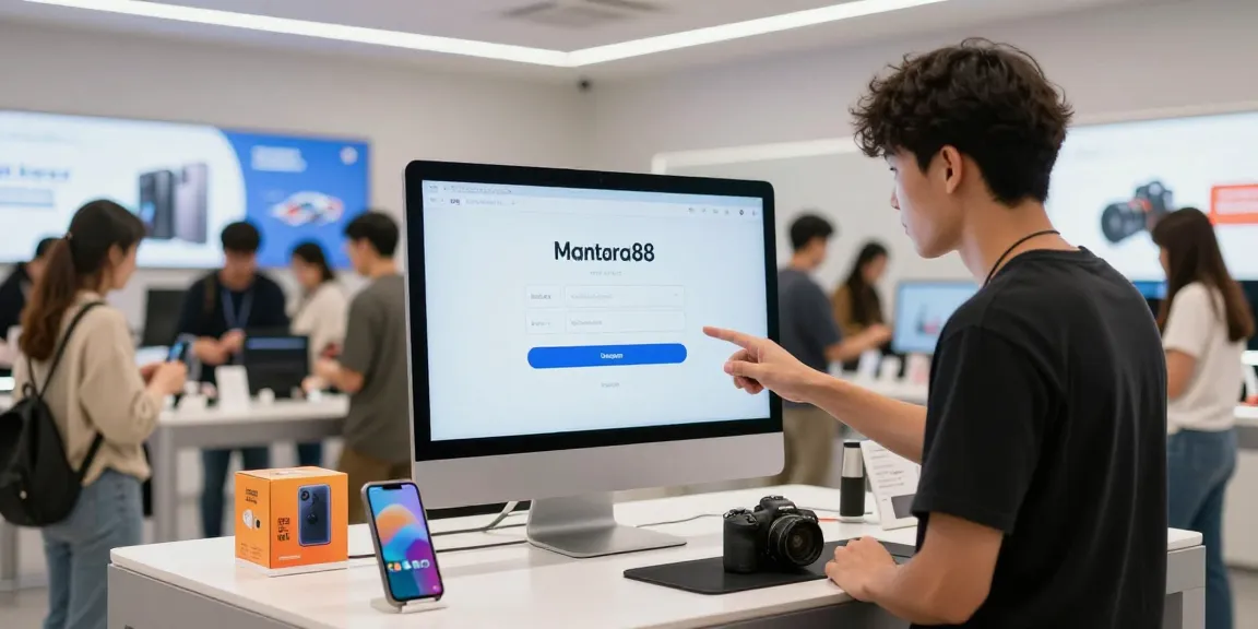 Engaging scene showcasing mantra88 login interface in a modern e-commerce retail environment.
