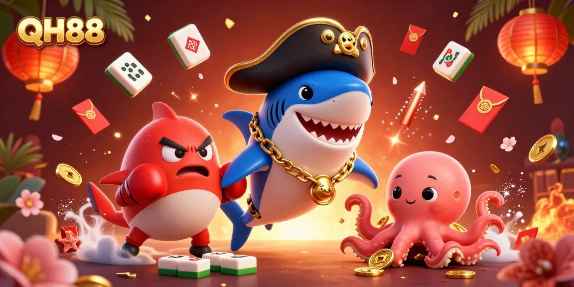Experience thrilling wins with QH88 in this vibrant casino adventure featuring playful sea creatures.