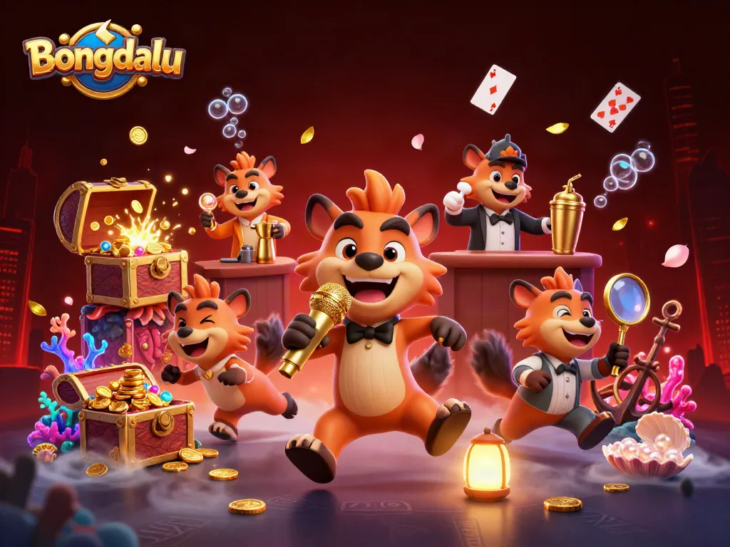 Bongdalu hyenas perform comedy, mix cocktails, and bouncer checks IDs in a vibrant gaming atmosphere.