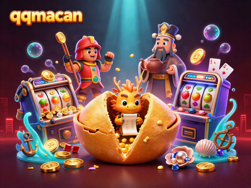 Experience thrilling jackpots at qqmacan with our vibrant, dynamic casino scene illustration.
